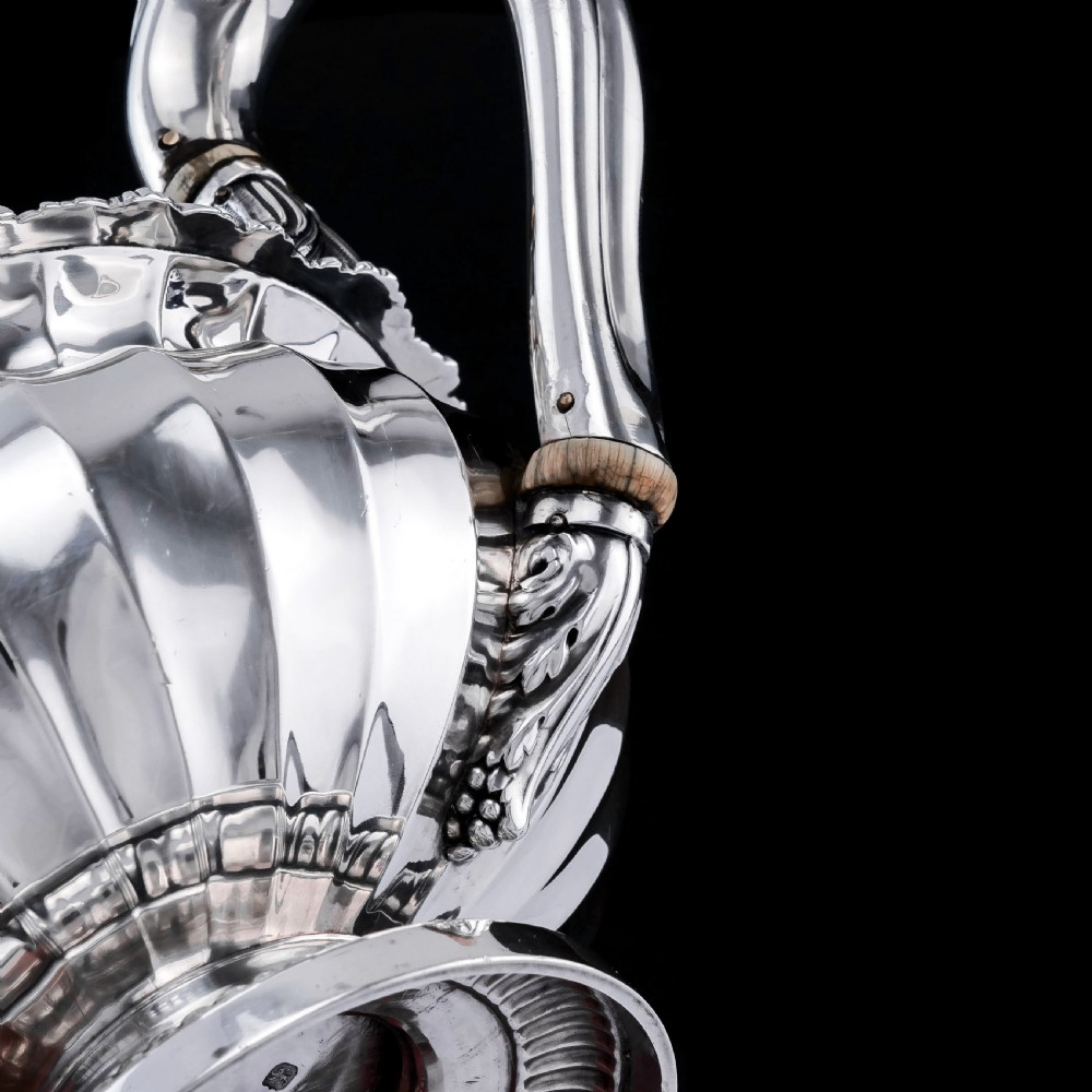 Antique Georgian Solid Silver Teapot Fluted Design by John Bridge (Rundell, Bridge & Rundell) 1827 - Top Maker View XX