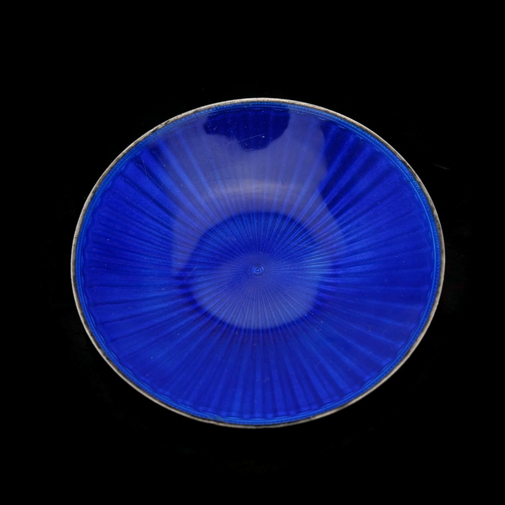 Antique Solid Silver Blue Guilloche Enamel Pin Dish - Henry James Hulbert 1914 View VI