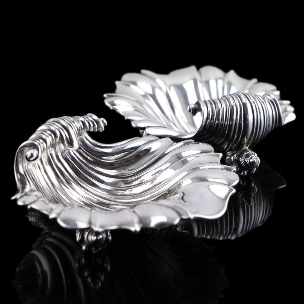 Antique Solid Silver Shell Salt/Butter Dishes in Marvellous Cast Form - Mary Sibley & Richard Sibley 1838