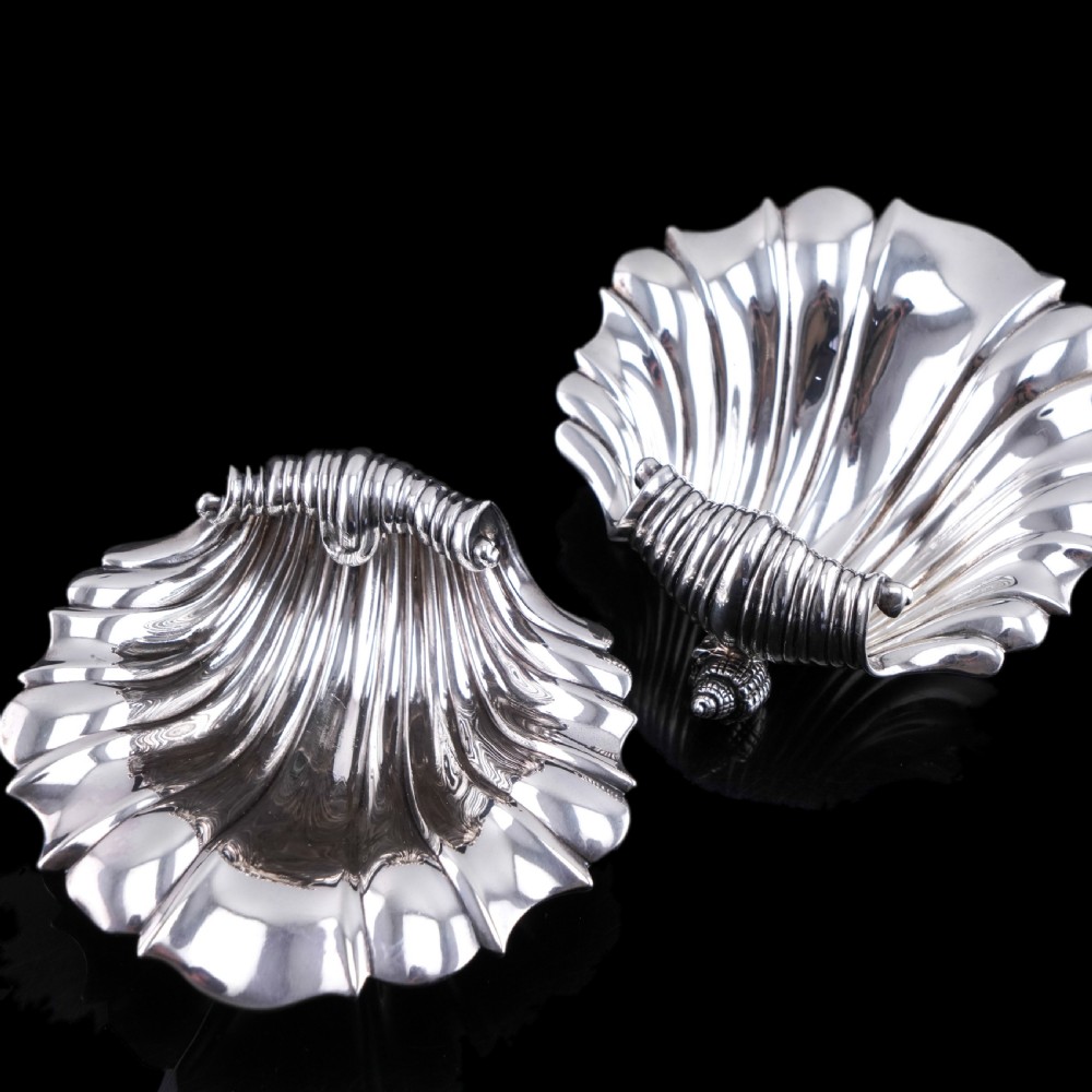 Antique Solid Silver Shell Salt/Butter Dishes in Marvellous Cast Form - Mary Sibley & Richard Sibley 1838 View II