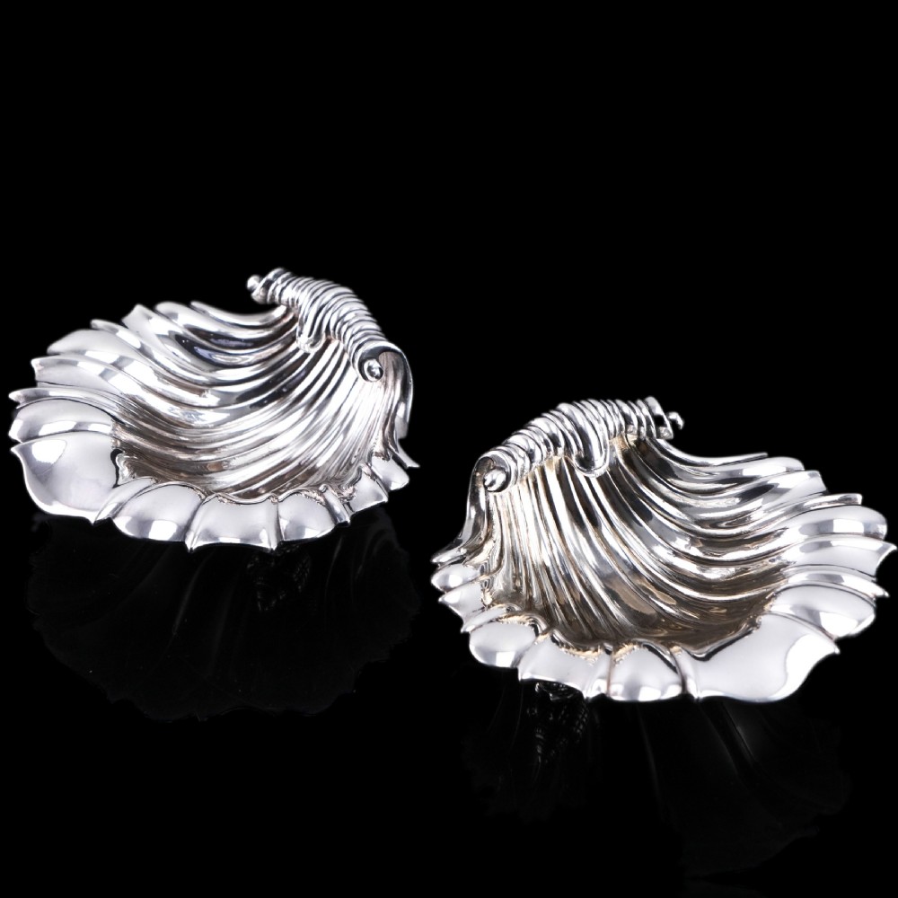 Antique Solid Silver Shell Salt/Butter Dishes in Marvellous Cast Form - Mary Sibley & Richard Sibley 1838 View III