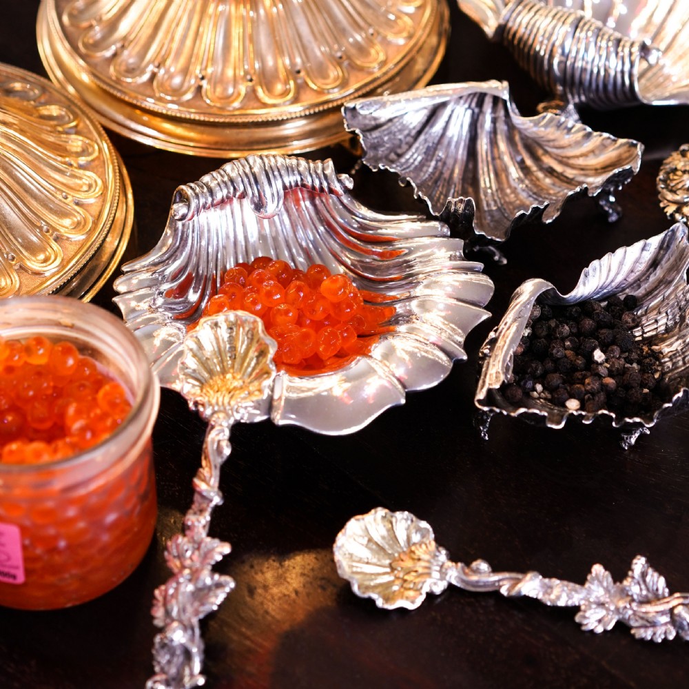 Antique Solid Silver Shell Salt/Butter Dishes in Marvellous Cast Form - Mary Sibley & Richard Sibley 1838 View VIII
