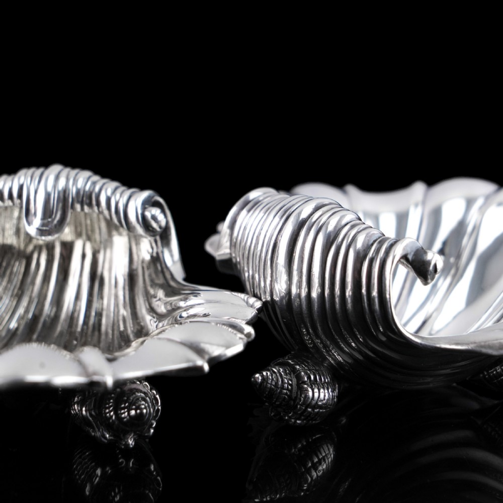 Antique Solid Silver Shell Salt/Butter Dishes in Marvellous Cast Form - Mary Sibley & Richard Sibley 1838 View XIV