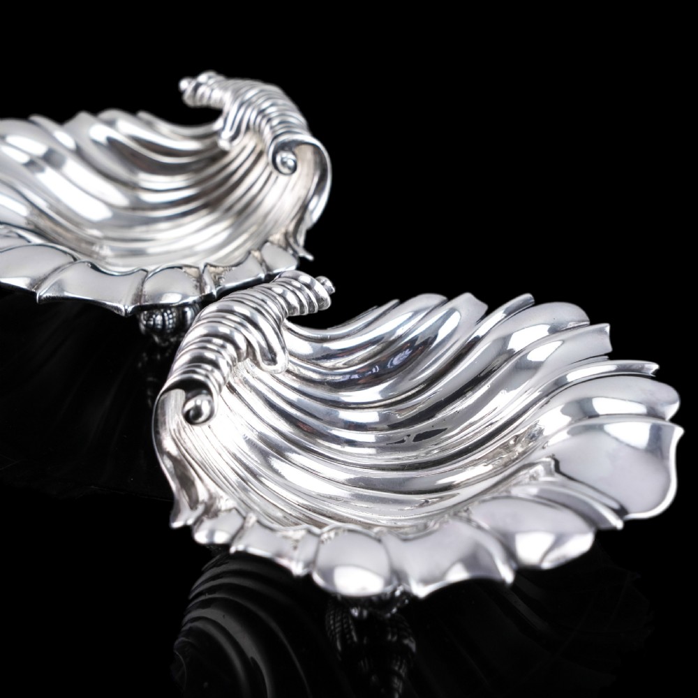 Antique Solid Silver Shell Salt/Butter Dishes in Marvellous Cast Form - Mary Sibley & Richard Sibley 1838 View XV