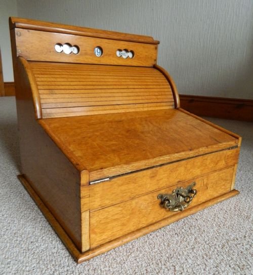 Unusual Oak Stationery Cabinet