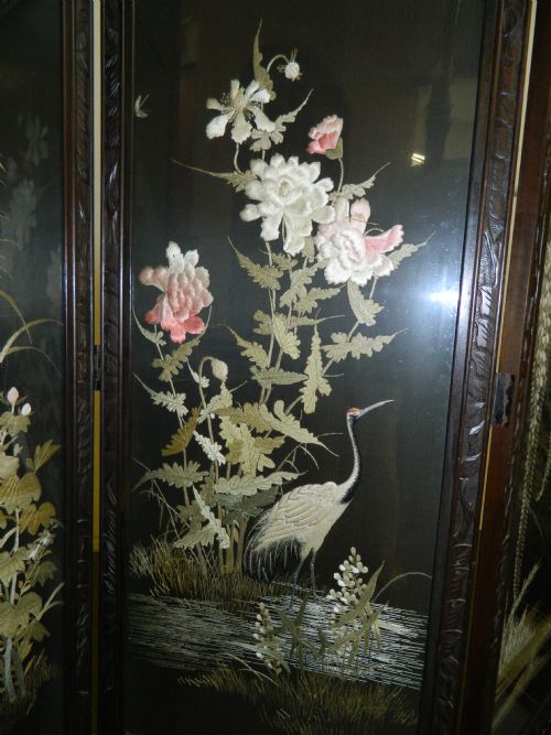fig 1. superb large oriental embroidered silk room screen