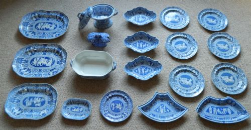 Early Spode Greek Pattern Blue & White Pottery