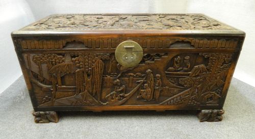 Oriental Carved Camphor Wood Trunk