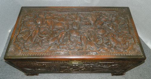 fig 1. oriental carved camphor wood trunk