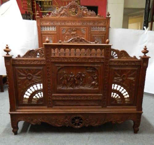 French Breton Carved Oak Bed