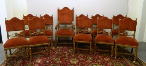 Set of Eleven Oak Dining Chairs