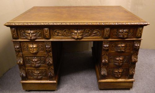 Carved Oak Green Man Desk