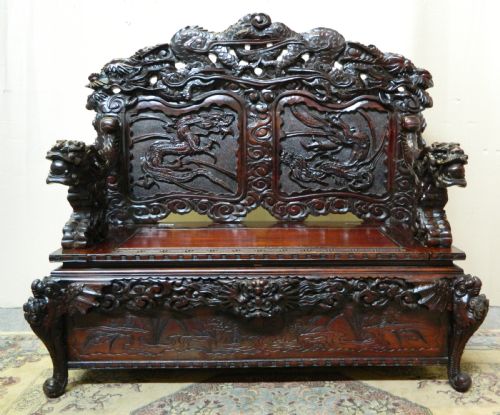 Fabulous Carved Japanese  Dragon Bench / Settle