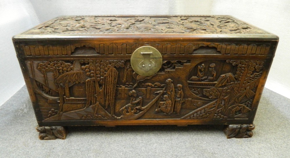 oriental carved camphor wood trunk