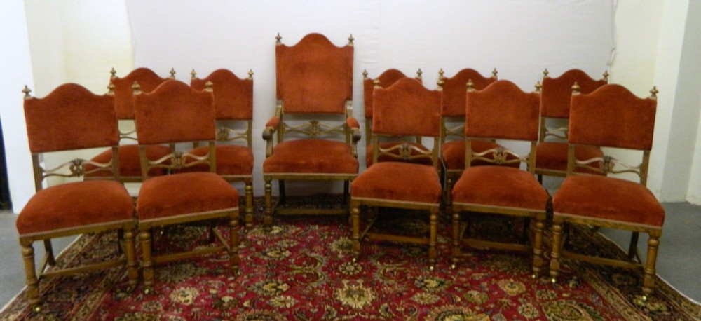 set of eleven oak dining chairs