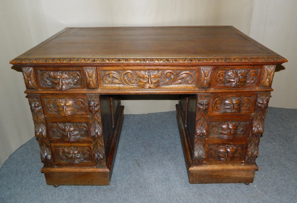 Carved oak green man desk View V