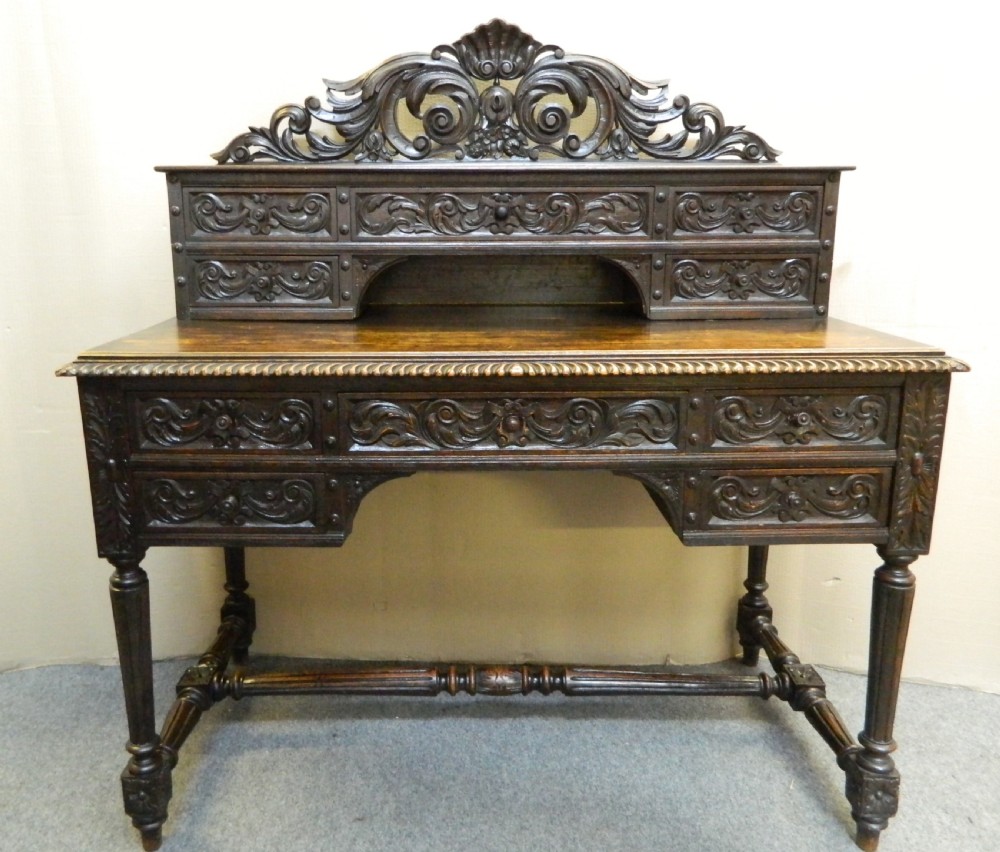 carved oak desk 