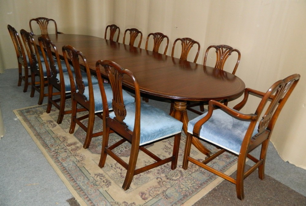 large 12'  mahogany triple pillar dining table View IX