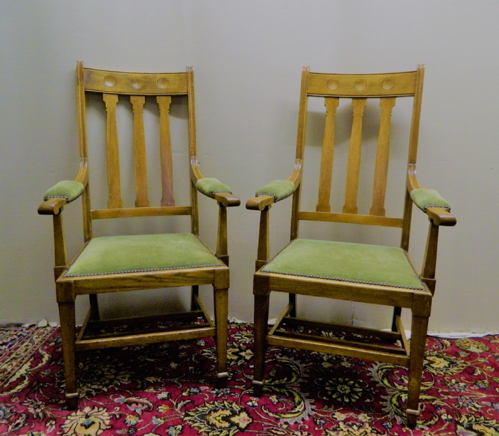 Pair of Arts & Crafts oak armchairs - Shapland & Petter View II