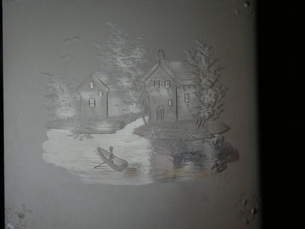 Unusual etched glass room screen - Dutch ? View VI