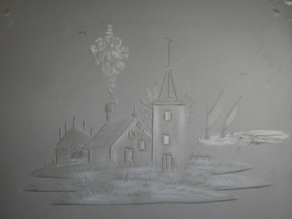 Unusual etched glass room screen - Dutch ? View VII