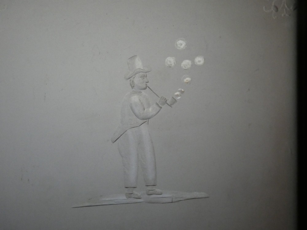 Unusual etched glass room screen - Dutch ? View VIII