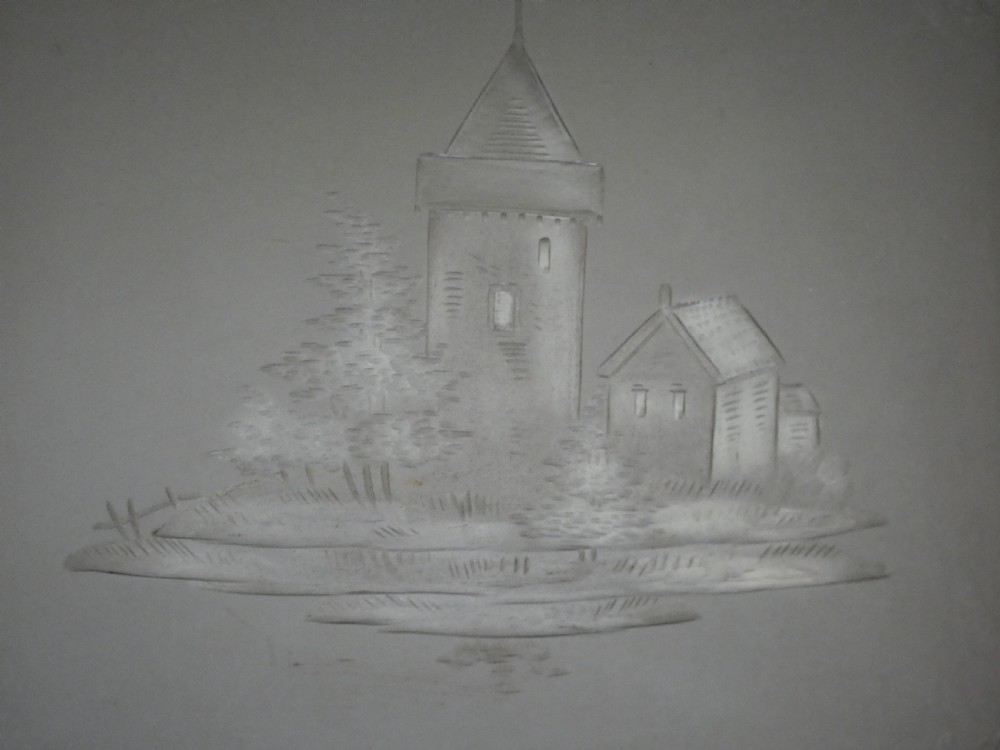 Unusual etched glass room screen - Dutch ? View X