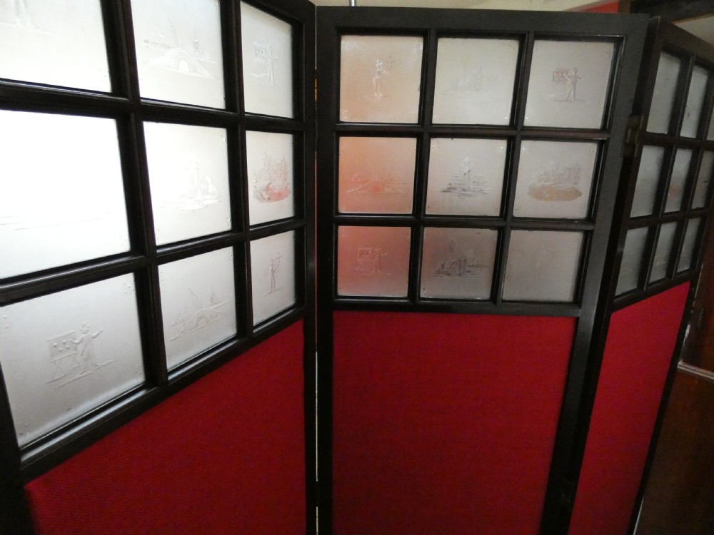 Unusual etched glass room screen - Dutch ? View XI