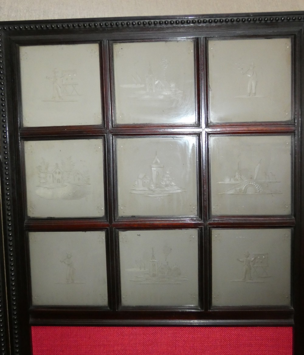 Unusual etched glass room screen - Dutch ? View XII