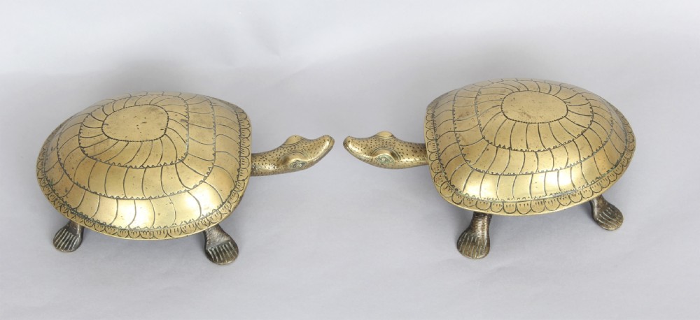 Pair of 19th century solid brass Turtles View II