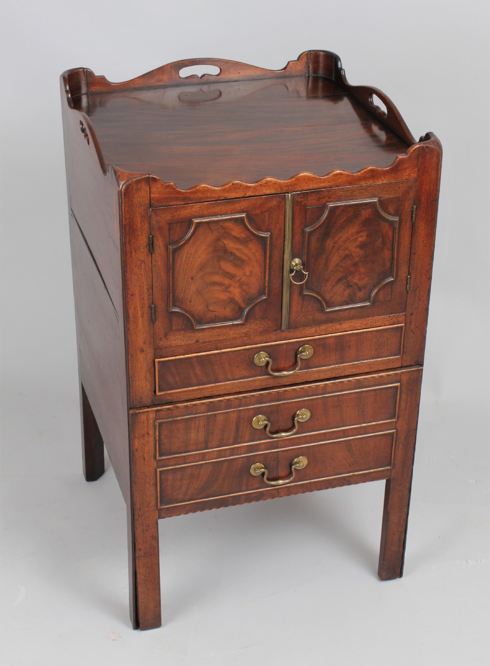A George III period mahogany tray top bedside commode View II