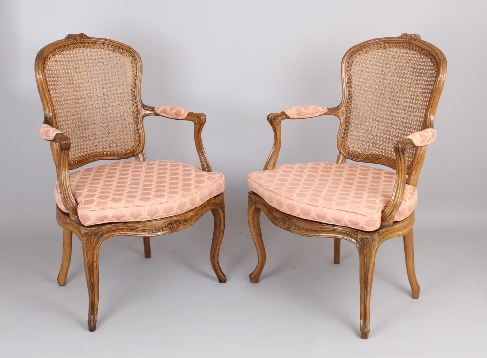 Pair of 19th century waxed beech fauteuils in the Louis XV style