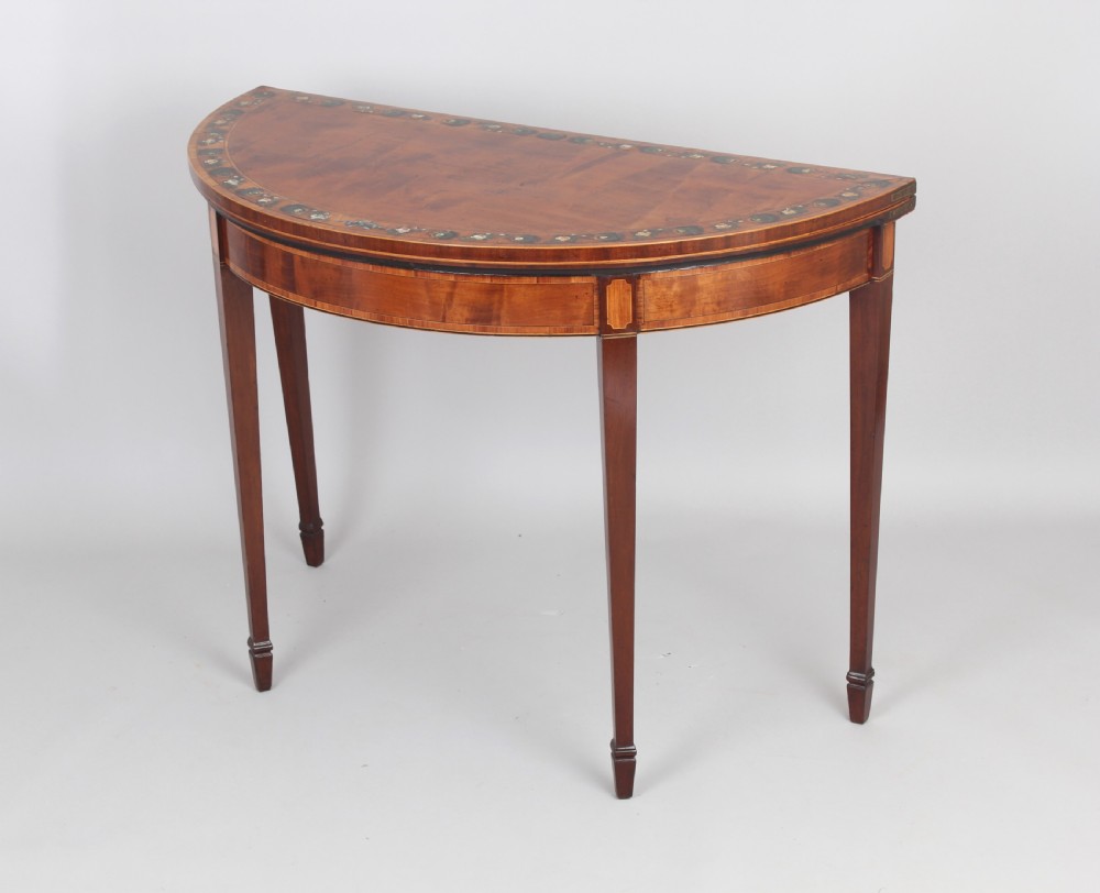 George III period satinwood and mahogany semi-elliptical card-table