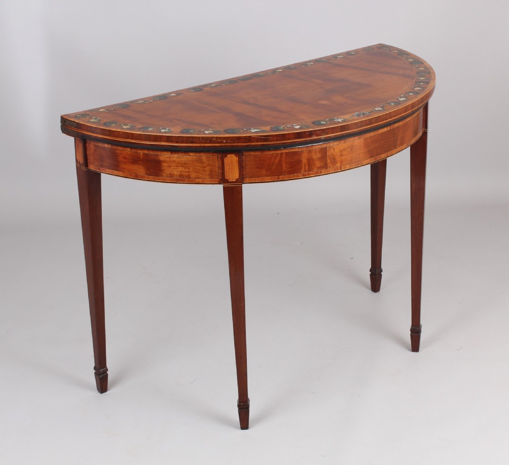 George III period satinwood and mahogany semi-elliptical card-table View II