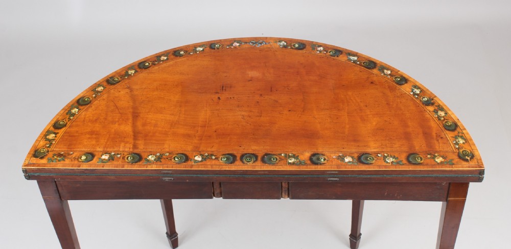 George III period satinwood and mahogany semi-elliptical card-table View IV