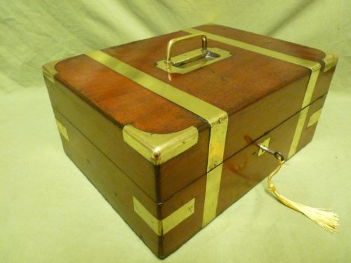 Victorian Brass Bound Mahogany Unisex Jewellery Box. c1860