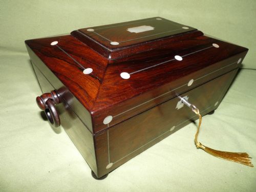 Victorian Inlaid Rosewood Jewellery Box + Tray. c1850