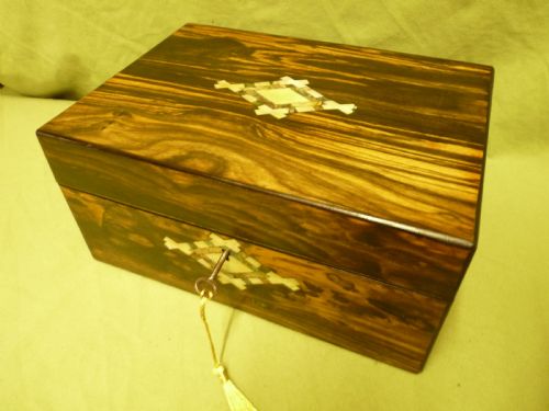 Victorian Inlaid Coromandel Jewellery Box + Tray. c1870