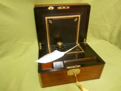 BRASS BOUND ROSEWOOD WRITING BOX SECRET DRAWERS C1870