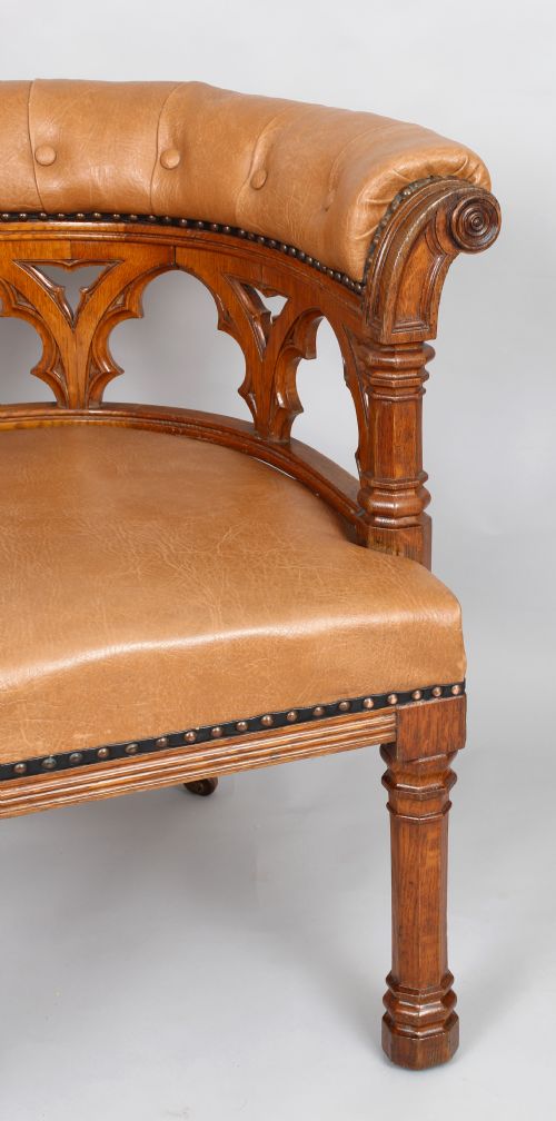 fig 1. Victorian golden-oak tub armchair in the Gothic Revival manner