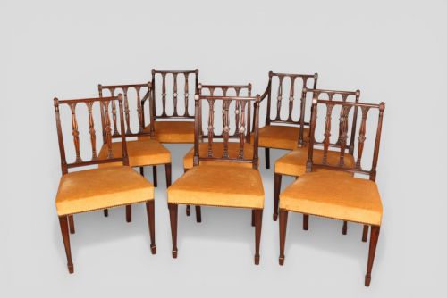 SET OF SIX SINGLE AND TWO CARVERS MAHOGANY DINING CHAIRS