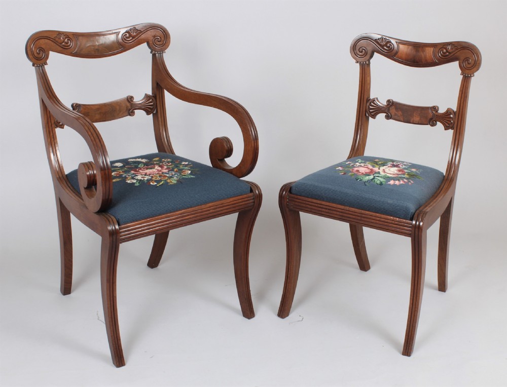 Set of six Regency mahogany sabre leg chairs