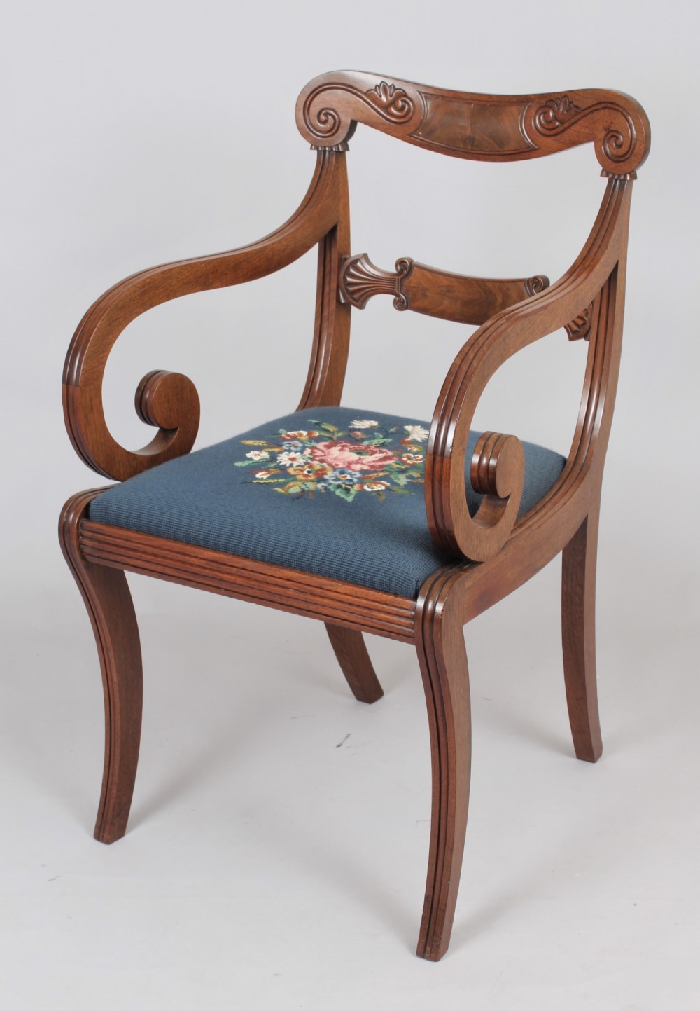 Set of six Regency mahogany sabre leg chairs View II