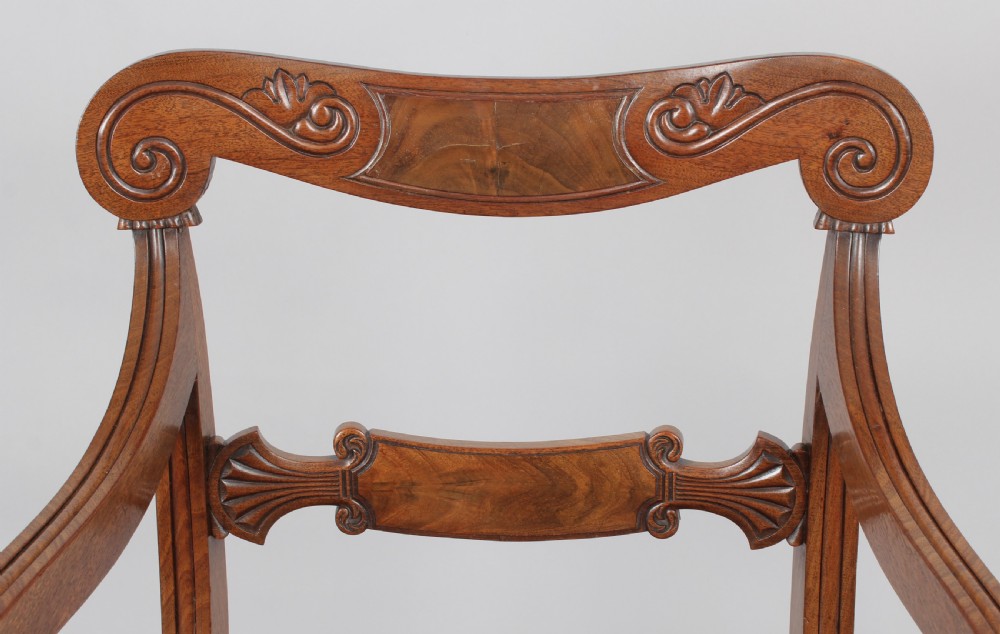 Set of six Regency mahogany sabre leg chairs View III