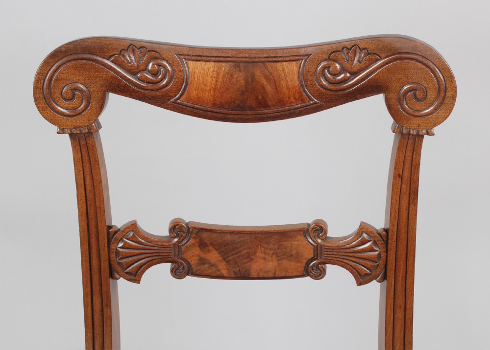 Set of six Regency mahogany sabre leg chairs View IX