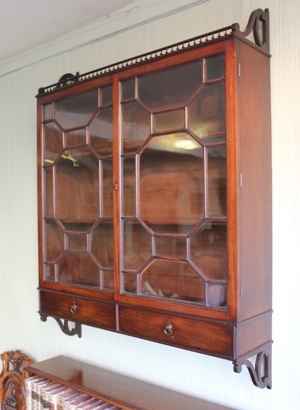 George III period wall-mounted mahogany display-cabinet View II