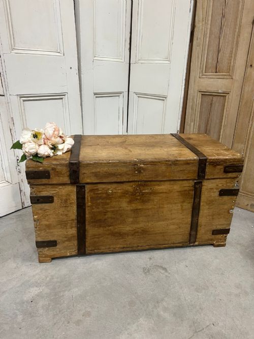 Victorian Metal Banded Pine Trunk 