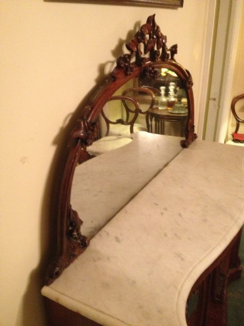 fig 1. Antique burr walnut Victorian marble topped credenza