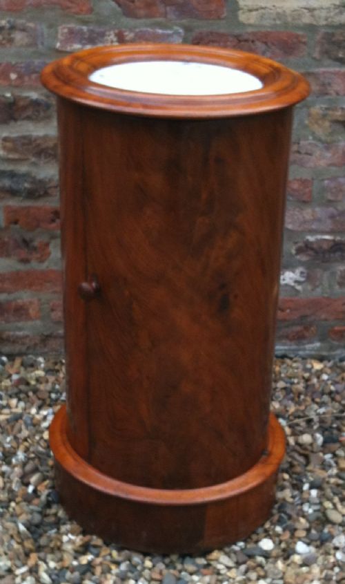 Antique Victorian Cylindrical Mahogany Bedside Cupboard with White Marble Top