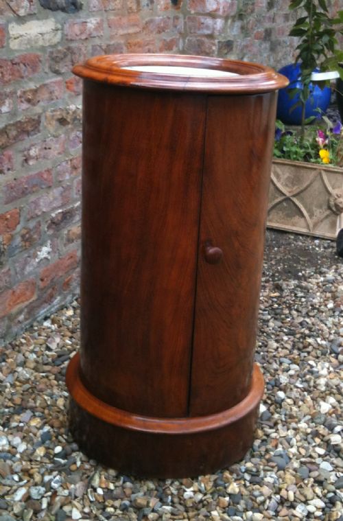 fig 1. Antique Victorian cylindrical mahogany bedside cupboard with white marble top
